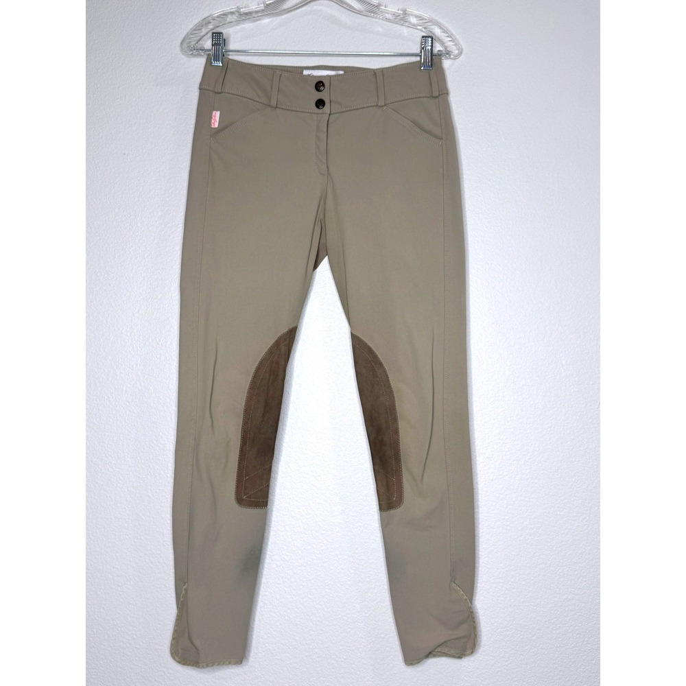 TAILORED SPORTSMAN Trophy Hunter Front Zip Knee Patch Breeches 26 Tan Style 1967